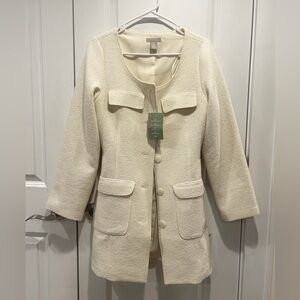 H&M Textured Boucle Peacoat Scoop Neck Cream Long Sleeve Size Small NWT